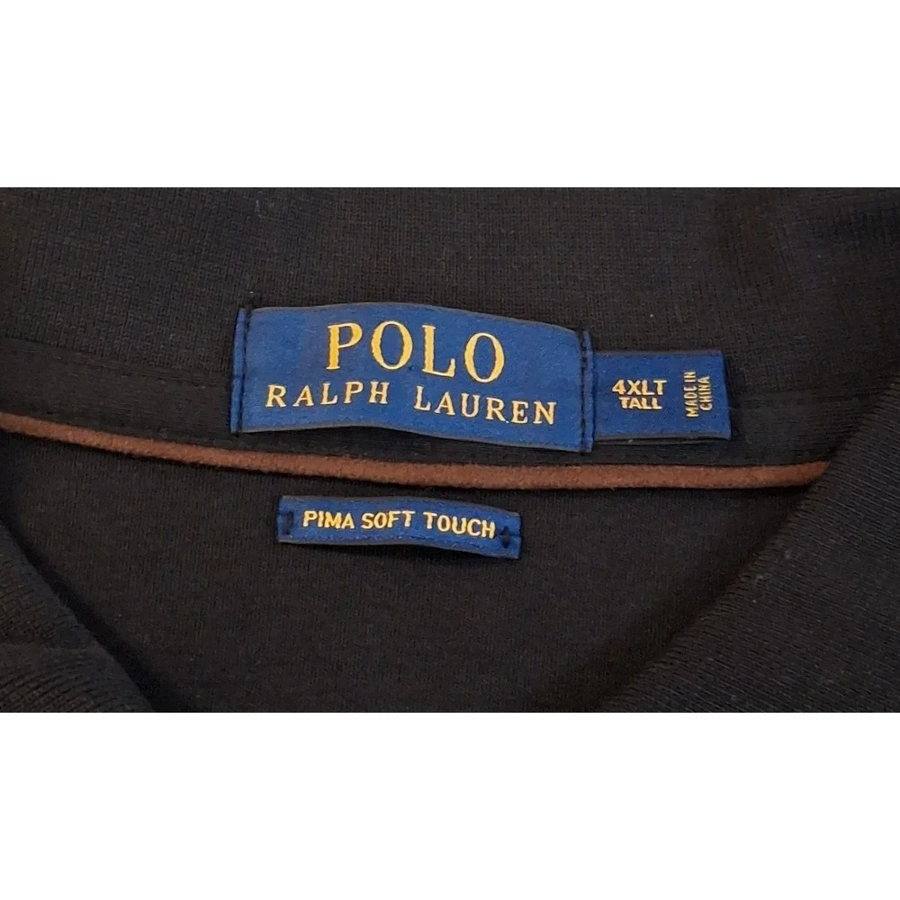Polo Ralph Lauren Mens 4XLT Black Pima Soft Touch Long Sleeve Polo Shirt NWT